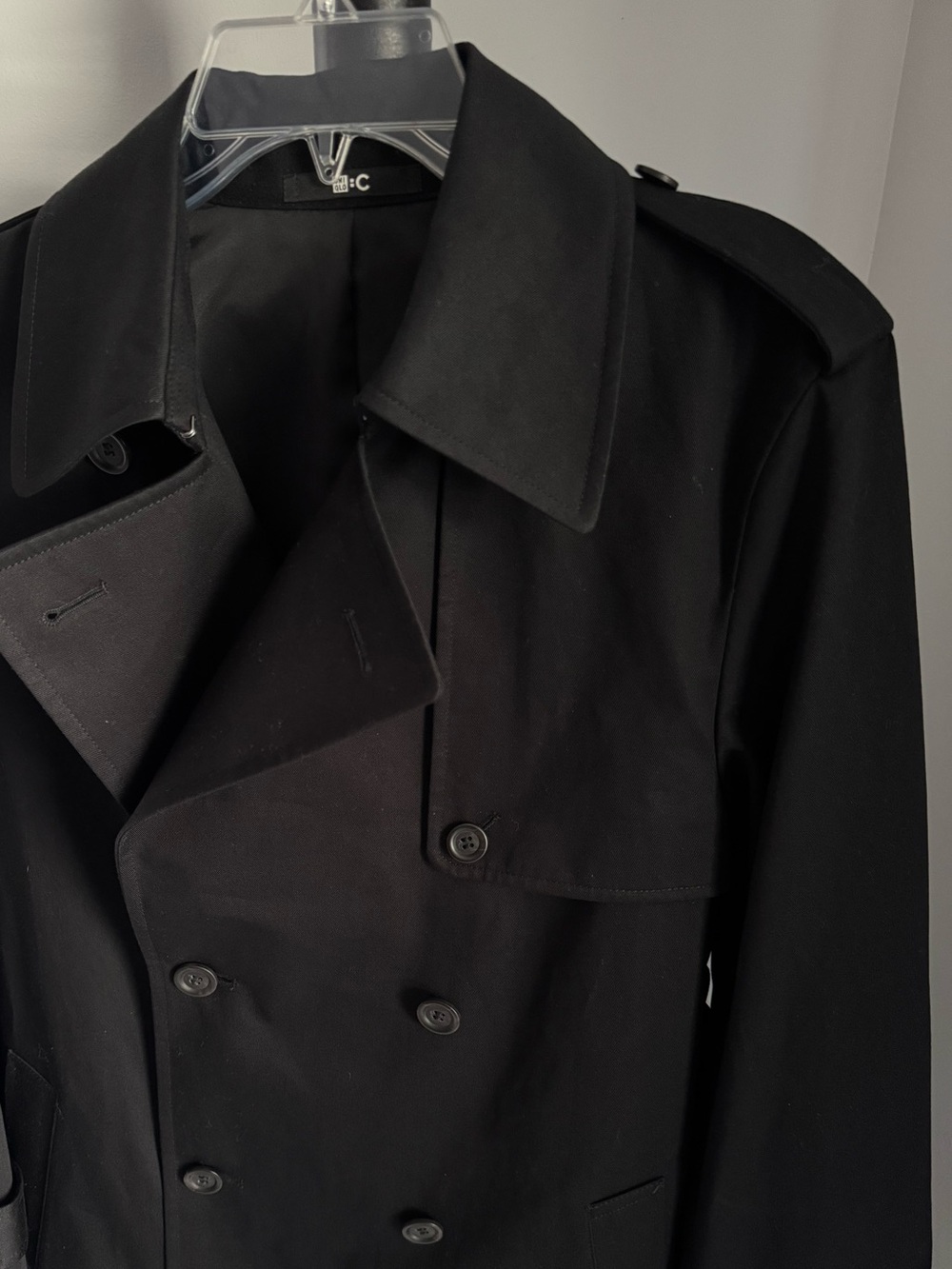 Uniqlo Black Cotton Double Breasted Structured Chic Long Trench Coat w Belt SM - Picture 5 of 13